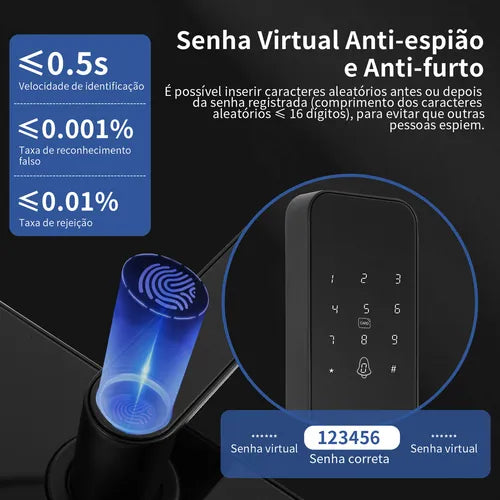 Fechadura Digital Biométrica Eletrônica Touch Biometria Com Bluetooth, Tuya Smart Life App E Segurança Avançada- Idioma Em Português Do Brasil
