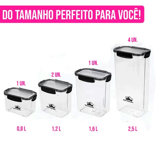 8 Porta Mantimentos Com Travas, Potes Hermeticos Para Alimentos House Organizer