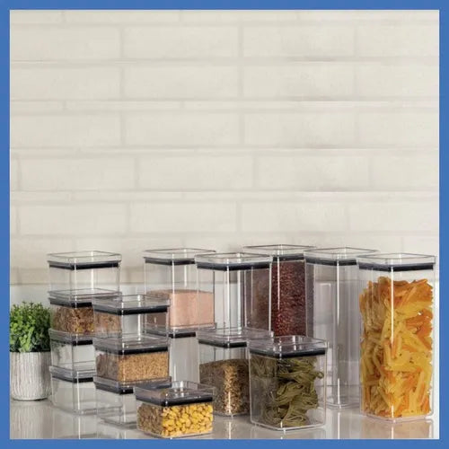 Kit 16 Potes Quadrado Porta Mantimentos Hermético Paramount Cor Transparente