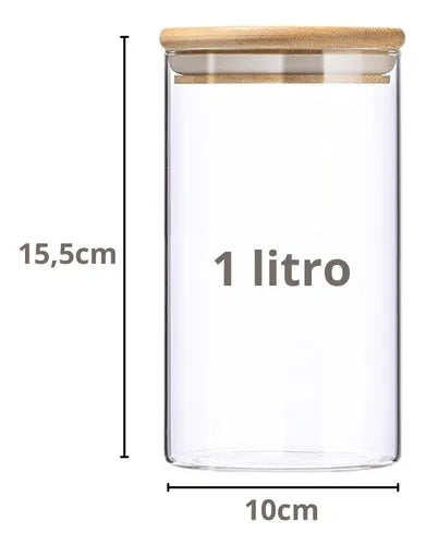Pote De Vidro Hermético Tampa De Bambu 1 Litro Macarrão