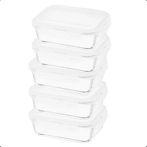 Conjunto 5 Pote Vidro Hermético Marmita Tampa Plástico 370ml
