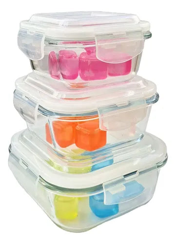 Kit 3x Pote De Vidro Hermético C/ Tampa 320ml 520ml E 800ml Cor Branco