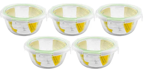 Kit 5x Marmita Pote Hermético Vidro 400ml Tampa Microondas