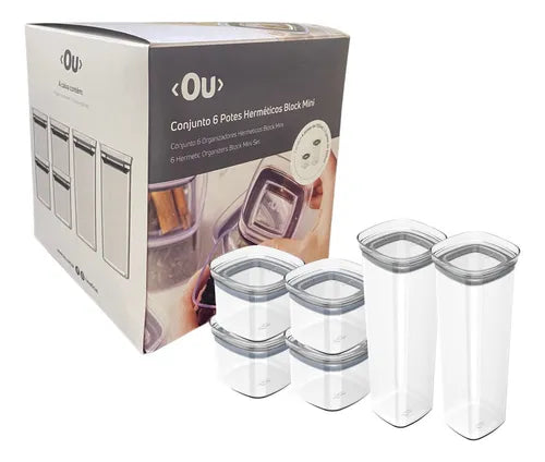 Conjunto 6 Potes Herméticos Block Mini Temperos Especiarias Cor Transparente