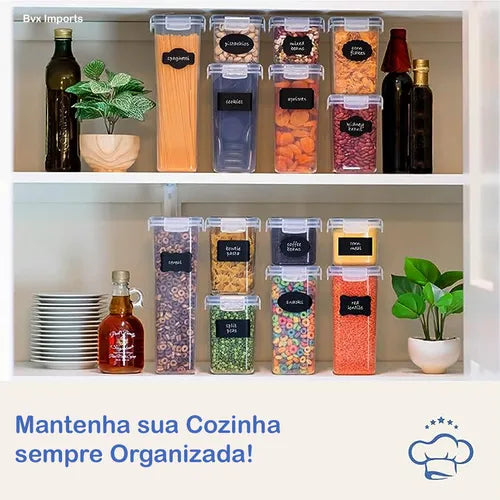 Cadencia Kit 15 Potes Herméticos Mantimentos Quadrado Cozinha Tampa Trava