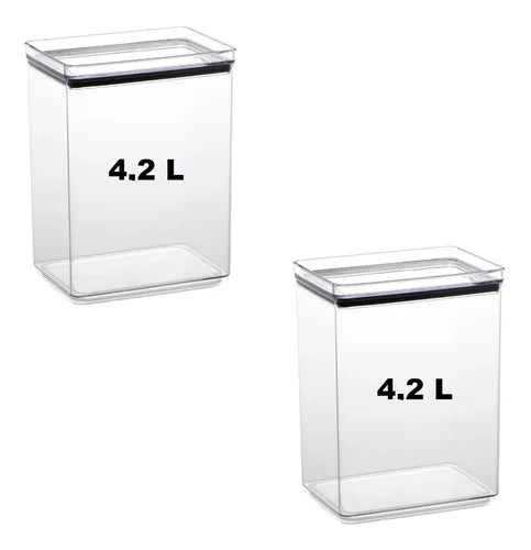 Kit 02 Potes Herméticos 4,2l Empilháveis Para Arroz / Feijão