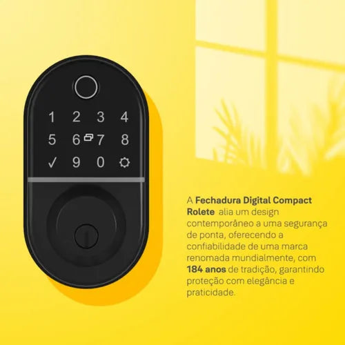 Fechadura Eletrônica Digital Compact Trinco Rolete Com Biometria E Senha Yale