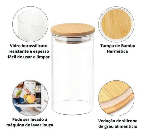 Kit Potes De Vidro Hermético 110ml Tampa De Bambu 12 Peças Cor Transparente Offerbest