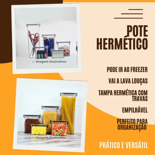 3 Potes Mantimento Hermético Organizador Slim Com Fecho 2 Lt
