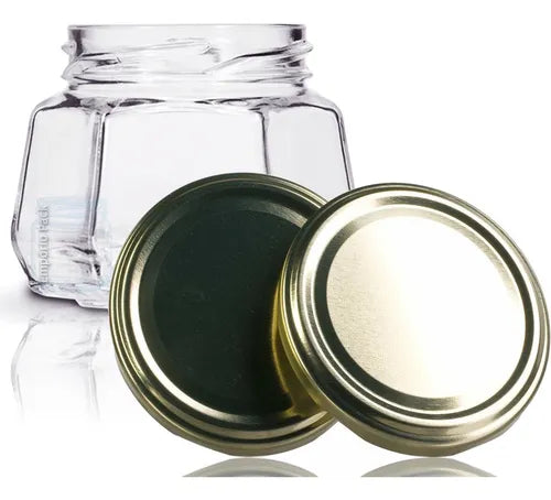 12 Potes De Vidro Sextavado 170ml Com Tampa E Lacre