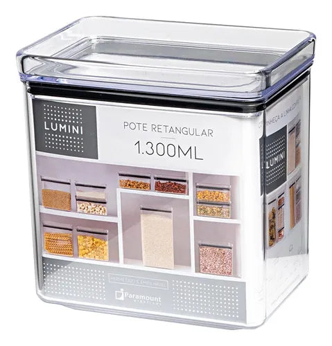 Kit 2 Pote Hermético 1300ml Empilhável Médio Retangular