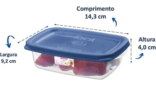 4 Pote Plástico 280ml Retangular Microondas Freezer Bpa Free