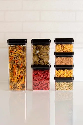 7 Potes Organizador Mantimentos Alimento Hermético Quadrado Cor 01