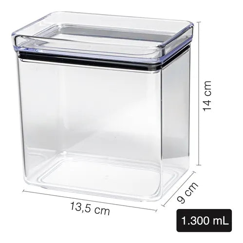 Kit 2 Pote Hermético 1300ml Empilhável Médio Retangular