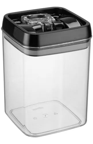 2 Potes Mantimentos Acrílico Quadrado 1,7 L Tampa Preta