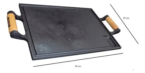 Chapa De Ferro Lisa 35 X 25 Cm Bifeteira Alça De Madeira Rig