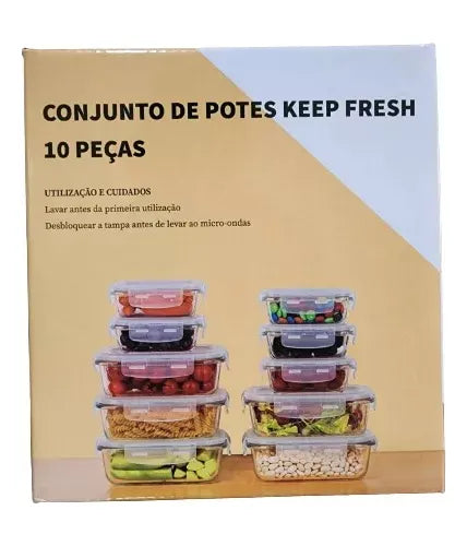 Conjunto De 10 Potes Vidro Keep Fresh