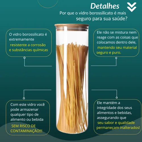 Potes De Vidro Com Tampa De Bambu Pote Hermético Bambu 9unid
