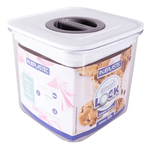 4 Potes Hermético Acrílico Quadrado 600 Ml Empilhável Trava