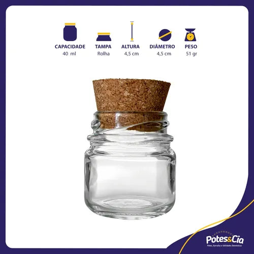 Kit Com 24 Potinhos De Vidro 40ml + Rolhas