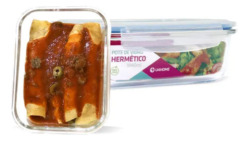 Conjunto 2 Pote de Vidro Retangular Tampa Hermética Marmita 1040ml Cor Azul