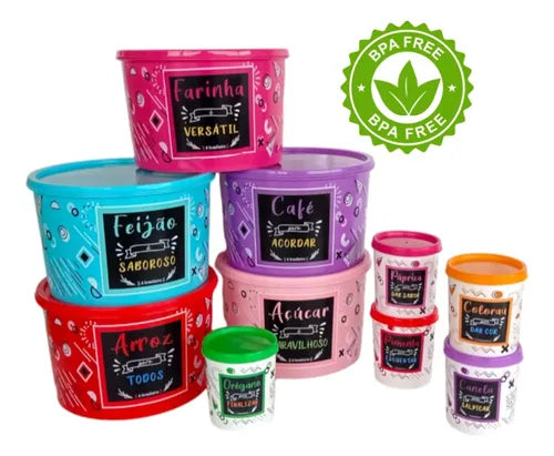 Kit 10 Potes Para Alimentos E Temperos Decorados Bpa Free
