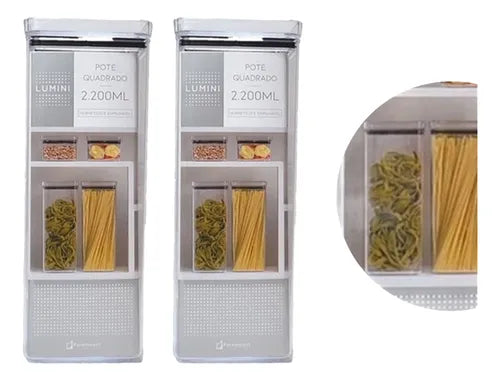 Pote Hermético Acrílico Quadrado Alimentos 2200ml Ktt 2 Un.