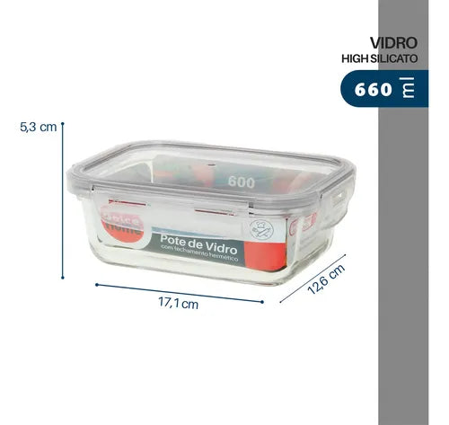 Conjunto C/4 Potes De Vidro Hermético Marmita 600ml C/ Trava Cor Vermelho