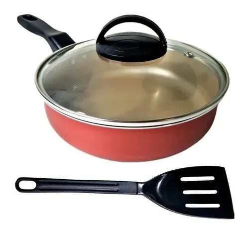 Frigideira Alta Funda 18 Cm Antiaderente C/ Tampa Vidro Cor Cereja