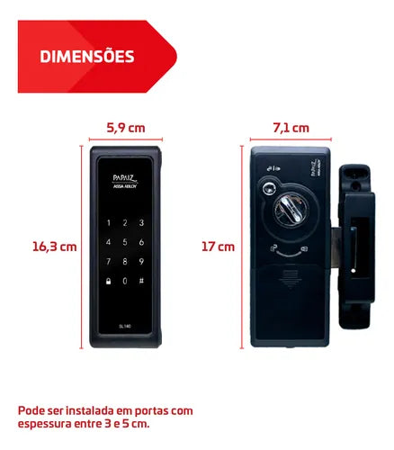 Fechadura Digital Smart De Sobrepor Preta Papaiz Sl140