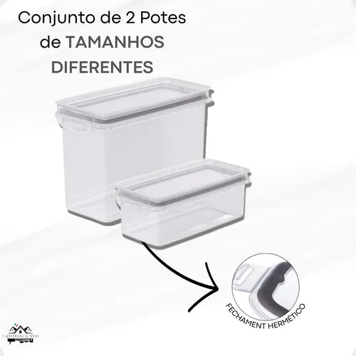 Kit 2 Potes Hermético Plástico Mantimentos 860ml 1,9 Litros