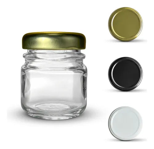 Kit Com 24 Potinhos De Vidro 40ml + Tampa Metálica E Lacres Cor Dourado