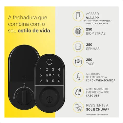 Fechadura Digital Para Portas Yale Compact Rl Externa Preta  Preto