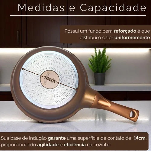 Frigideira Cerâmica Antiaderente Cooktop Indução/gás C/tampa Cor DOURADA-PRETO