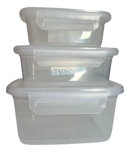 Kit 3 Potes Plástico Vários Tamanhos Com Tampa Transparente