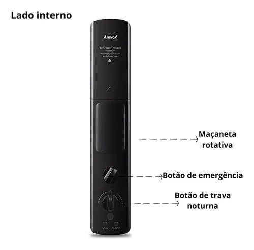 Fechadura Eletrônica Digital com Senha Biometria Digital e Cartão PT Wi-Fi Teclado Touch Screen e Bateria Recarregável Amvox Afc 2000