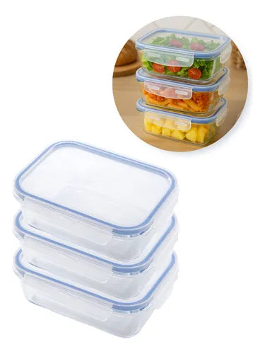 Kit 3 Potes Herméticos Marmitas Vidro 4 Travas 1040 Ml