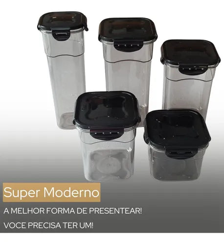 Kit 5 Potes Hermeticos Porta Mantimentos Organizador Cozinha