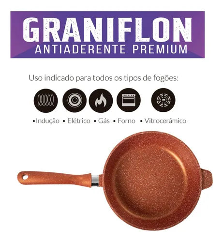 Frigideira 24cm Antiaderente Laranja Graniflon Moda Do Chef