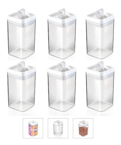 6 Potes Mantimentos Acrílico Quadrado 2,3 L Organiza Grande