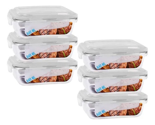 Conjunto 6 Pote Vidro Hermético Marmita Tampa 4 Travas 640ml
