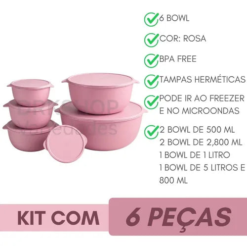 Kit 6 Potes Plastico Redondos Bowl Livre Bpa