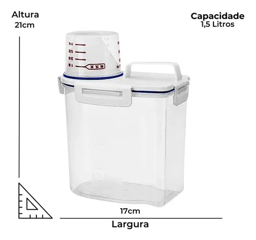 Pote C/ Medidor 1.5 L Cereal Ração Grãos Hermético Dispenser