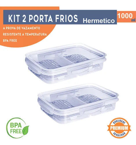Kit 2 Pote Hermético 1 Lt Porta Frios Empilhável Divisórias