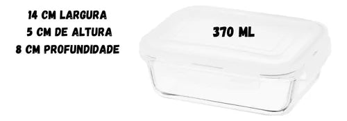 Conjunto 5 Pote Vidro Hermético Marmita Tampa Plástico 370ml