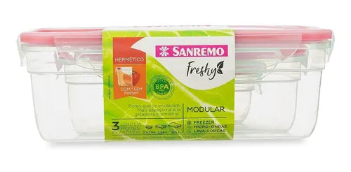 Kit Pote Plástico Com Travas Hermético Açaí 3 Sanremo Cor Salmão