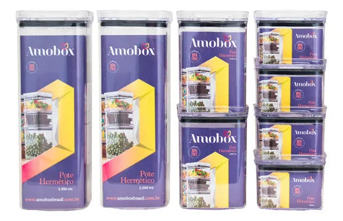 Kit Pote Quadrado 8 Und Mantimento Hermético Acrílico Transparente
