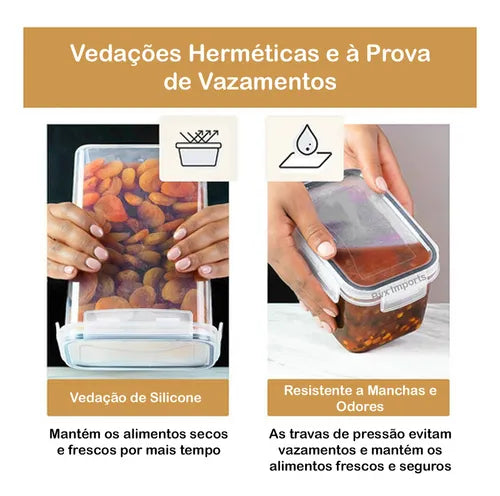 Cadencia Kit 15 Potes Herméticos Mantimentos Quadrado Cozinha Tampa Trava
