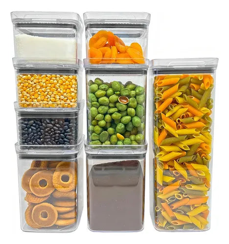 Kit 8 Potes Quadrado Para Mantimento Resistente Transparente