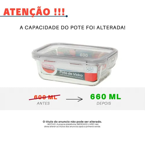Pote Hermético De Vidro Marmita Kit C/10 De 600ml -com Trava